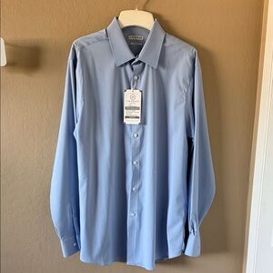 J.M. Haggar Men's Premium Performance Slim Fit Blue Non Iron Dress Shirt 16-16.5